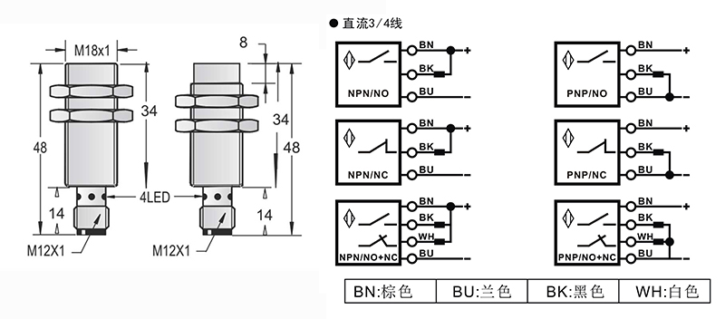 M18-M12-50mm圓柱標準型接近開關(guān)接頭式