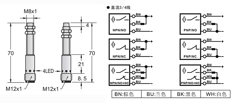 M8-M12長距離電感式接近開關(guān)接頭式